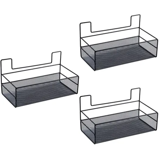 3pcs Black Wire Baskets for Bathroom Kitchen Storage Wall Mounted No Drilling