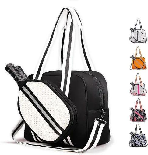 Pickleball Bag Tote Crossbody Shoulder Bag with Adjustable Strap Multi-Compartment Sports Racket Bag - Black