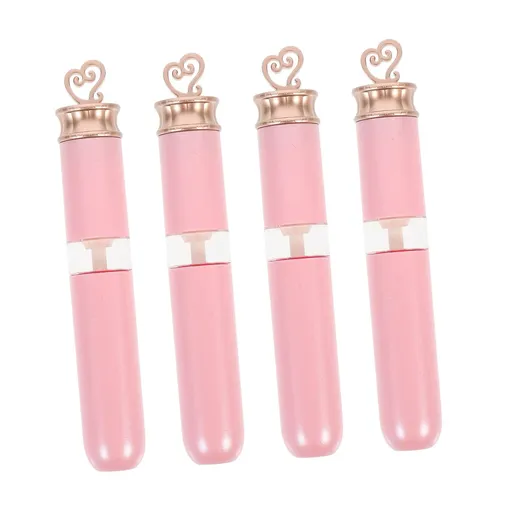 4pcs Lip Gloss Tube Empty Tube Mini Sample Jars Oil Sample Vials Heart Shape Lip Gloss Tube Mini Lipsticks Makeup Containers Pink