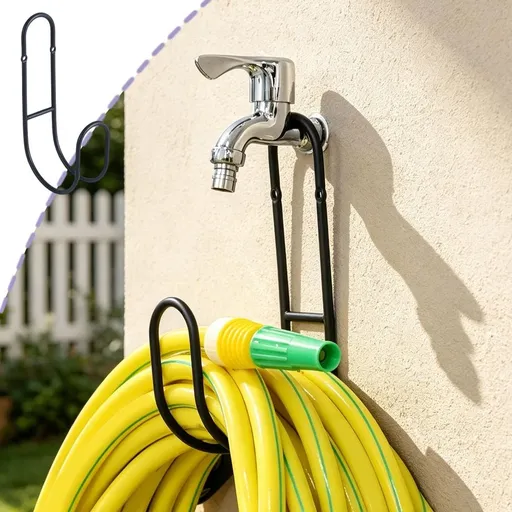 Heavy Duty Metal Garden Hose Holder Wall Mount Rustproof Space Saving Hose Rack Black 22.5x11x5.5cm