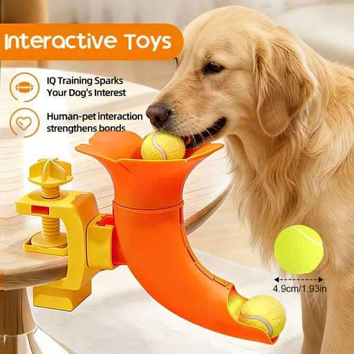 Manual Ball Launcher: Adjustable Difficulty, No Batteries Needed, Clip-On Automatic Ball Dispensing, Human-Pet Interaction and Solo Play All in One