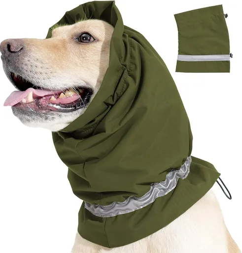 Dog Winter Earmuffs Calming Waterproof Snowproof Army Green, Size M, 40-54 cm