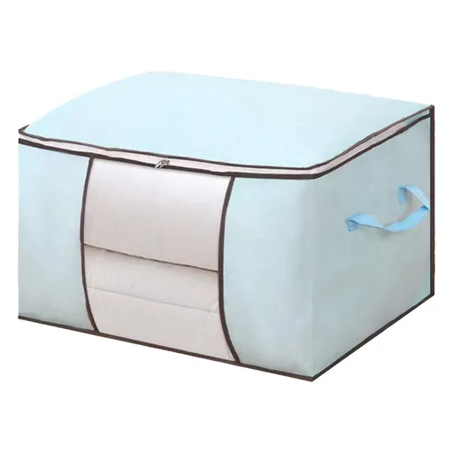 Clothes Storage Bags Fabric Foldable Blanket Storage Container Closet Organizer with Clear Window Reinforced Handle for Clothing Bedding 4PCS Sky Blue