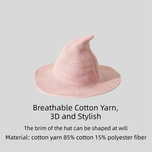 Pink Women's Breathable Cotton Yarn Halloween Witch Hat - Foldable Moldable Wide Brim Sun Hat for Witch Cosplay & Summer Wear