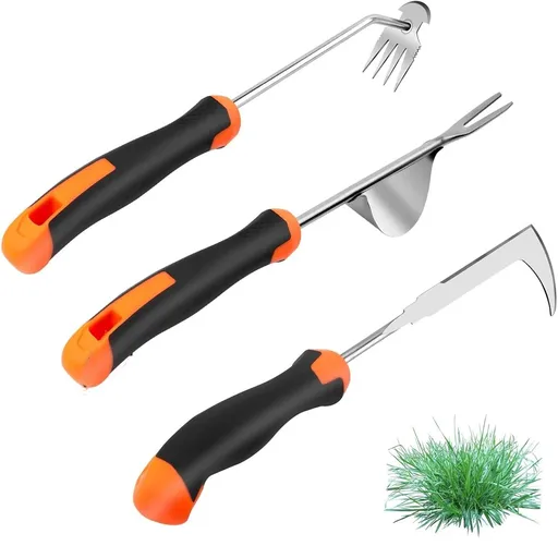 Hand Weeder Tool, Rubber Handle Manual Weeder Puller Tool, Uprooting Weeding Tools, Crack Weeder Crevice, 4 Teeth Weeding Tool, Weeding Artifact Tool for Gardening(3 Pcs)