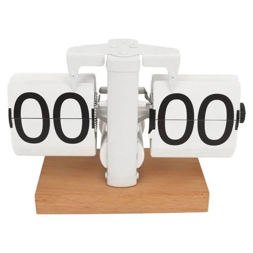 Automatic Flip Digital Clock Minimalist Retro Style Beech Wood 14cm x 20.5cm White