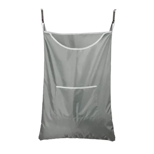 Hanging Laundry Hamper with Over Door Hooks & Adhesive, Durable Space Saving Laundry Bag with Zipper and Wide Open Top(Grey)