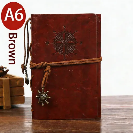 2-Pack A6 Nautical Vintage PU Leather Student Notebook - Pirate Style Strapped Diary with 150 Pages of Refillable Kraft Paper(Brown)