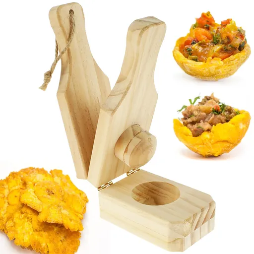 Wooden Plantain Press with Handle, Banana Smasher Maker, Portable Plantain Press Easy Storage for Fried Plantains Chips