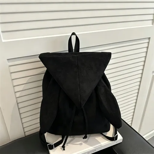 Unique Angel Wings Hood Drawstring Backpack | Christmas Outdoor Present | Minimalist High‑Look Shoulder Bag Black