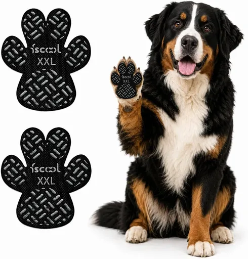 2 Sets 8 Pcs Dog Paw Pads Anti-Slip Traction Grips for Senior Dogs Puppies, Self-Adhesive Paw Protectors for Hardwood Floors Tiles, Breathable Pet Paw Stickers for Injured Dogs - Black - Size XXL