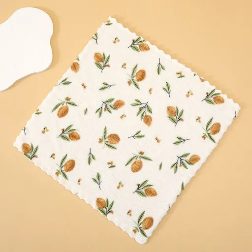 10 Pack Floral Coral Fleece Cleaning Cloth (White Floral Print)- 30x30cm Super Absorbent Washcloth, Lint Free Quick Drying Kitchen Towel for Home Bathroom