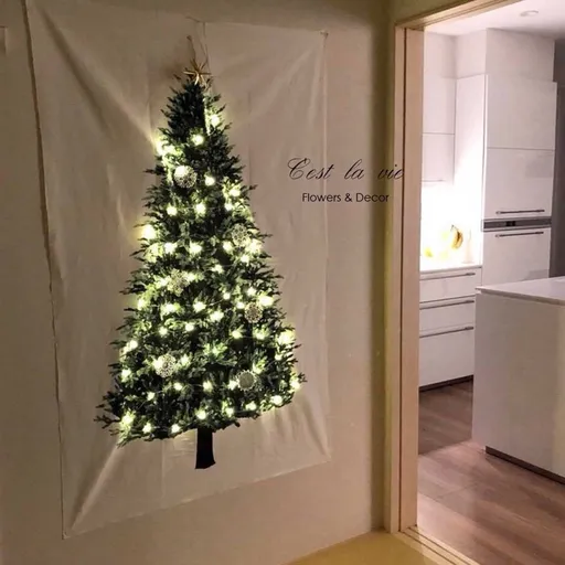 Christmas Lights Christmas Tree Hanging Cloth Wall Decorations Party Ornaments with 10m LED Lights USB Powered Holiday Decor for Home Office Festive Background Tapestry