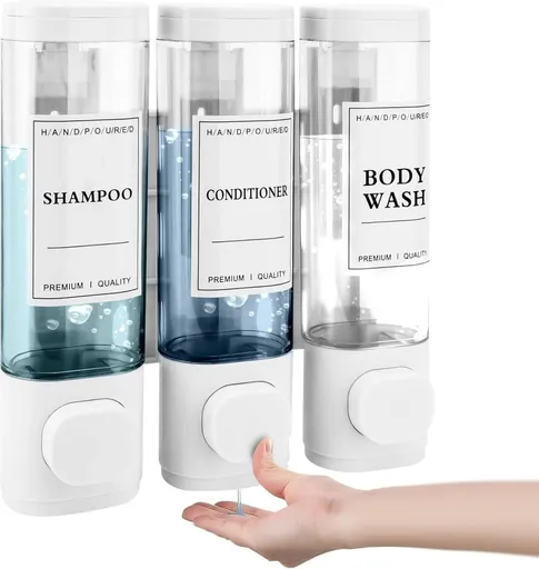 3-Pack Wall Mounted Soap Dispenser for Shampoo & Soap, 300ml x3, White