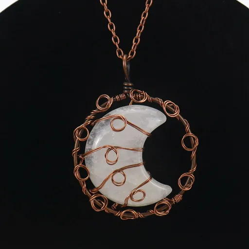 Handmade Natural Quartz Moon Necklace with Silver Chain - Ideal as an Original Gift