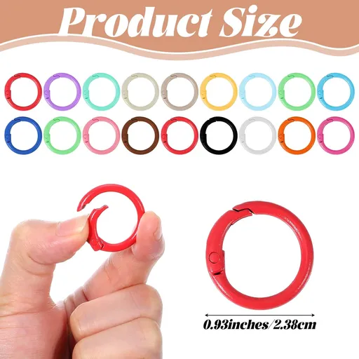 48 Pcs Metal Colored Key Ring Clips, 24mm Round Spring O Rings Circle Cute Carabiner Clips Spring Snap Hook Keychain Ring Bulk for DIY Keychain Bag Charm Handbag Purse and Lanyards Accessories