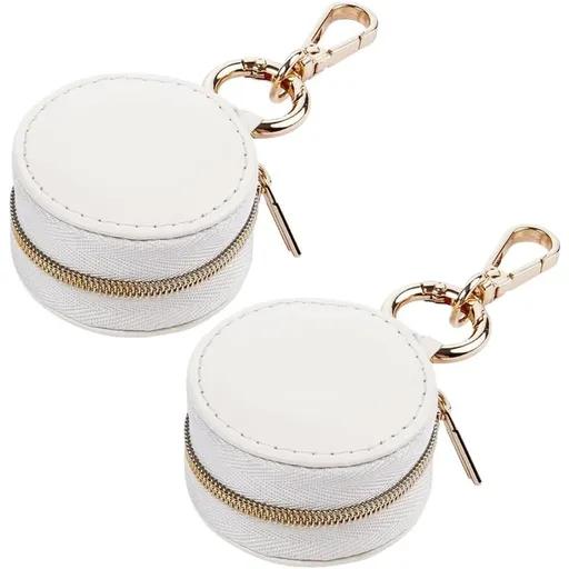 2pcs Jewelry Ring Holder Box with Keychain, Portable Gym Jewelry Storage Box Case, Small Travel Ring Earring Stud Necklace Storage Case (White)