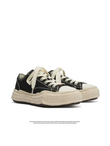 Canvas Sneakers Platform Sneakers Height-Increasing Shoes Unisex Casual Shoes - Black and white - Size 8(AU8/EU39)