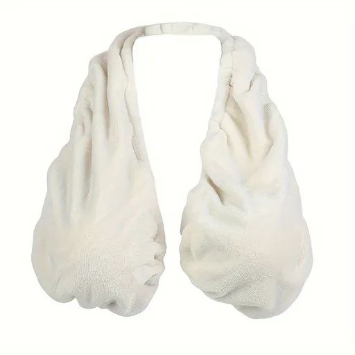 White Breathable Wool Towel Bra with Supportive Anti-Chafe Deisgn - Sweat-Wicking Halter Neck Lounge Bralette (L Size)