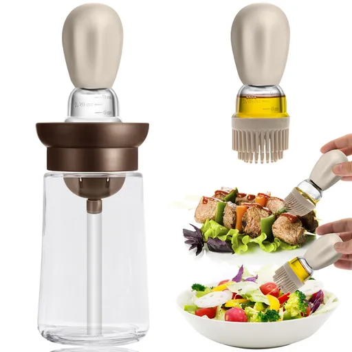Oil Dispenser with Brush for Cooking, Kitchen Olive Oil Glass Bottle with Silicone Brush Squeeze Dropper