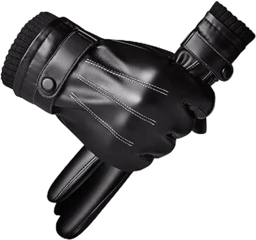 Winter Gloves - Men's Leather Winter Gloves - Black Lining - Warm Synthetic Leather - Touchscreen Compatible, Windproof and Anti-Slip - Perfect for Driving - Perfect for Christmas - Christmas Gift Idea