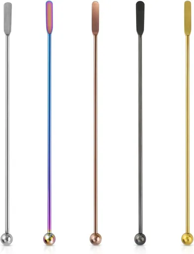 Coffee Stick Stainless Steel Swizzle Reusable Metal Stir Sticks Cocktail Drink Stirrer Spoon Beverage Stirrers with Small Rectangular Paddles Stirring Bar Set(7.73inch long)