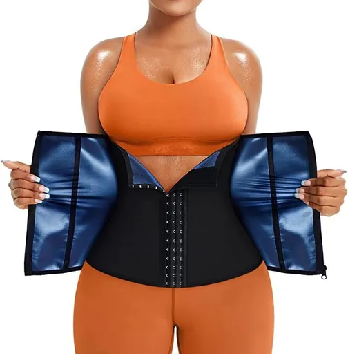 Blue Silver Ion Sauna Waist Trainer for Women(Size L) - 2-in-1 Zipper and Hook/Eye Sweat-Wicking Sports Girdle, Postpartum Fitness Shapewear