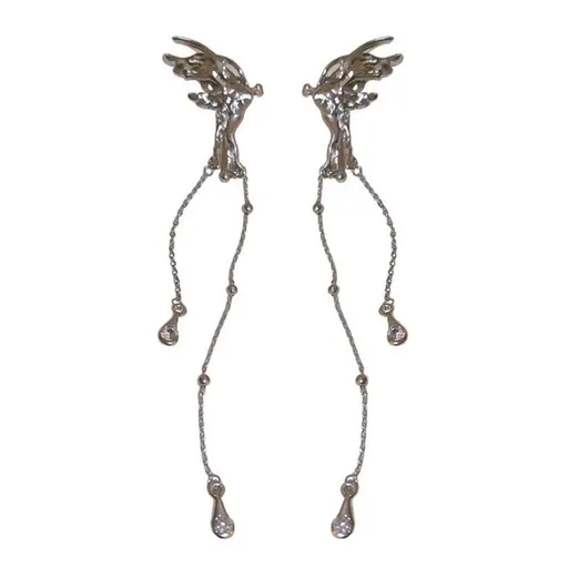 Butterfly Ear Cuff Earrings For Women Non Pierced Tassel Style Zircon Chain Dangle Long Shiny Cute Elegant Butterfly Wing Ear