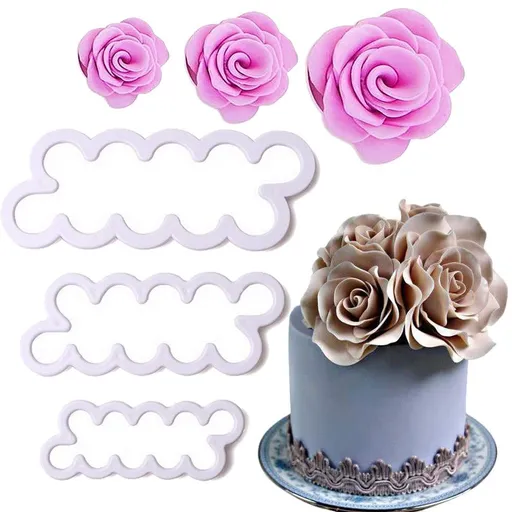 Cake Decorating Gumpaste Flowers Sugar Craft Easiest Rose Ever Mold Fondant Rose Maker (3pcs White)