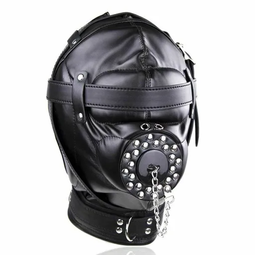 House Of Dasein Black Full Bondage Hood Mask Plug Headwear Kink Bdsm Fetish Restraints - Black