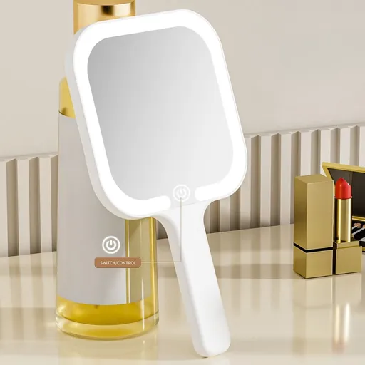 Handheld Mirror with Portable Light Rechargeable LED Dressing Mirror for Makeup - Lighted Cosmetic Mirror for Beauty Travel Dormitory Touch Ups