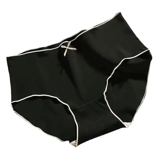 Ice Silk Women Mid Waist Briefs Bow Hip Lift Breathable Black 85-140