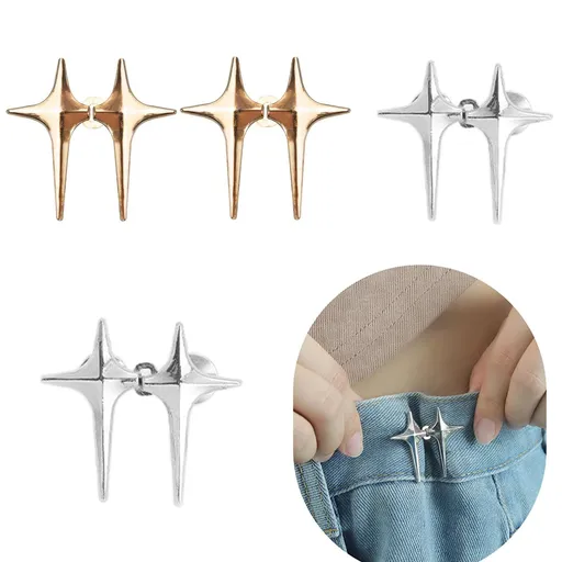 Pant Waist Tightener, 4 Sets Adjustable Star Button for Loose Jeans, No Sew and No Tools, Jeans Button Pins Adjuster