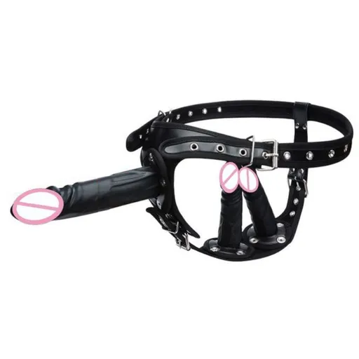 House Of Dasein Big Fantasy Harness Triple Dildos Pegging Kit Red Black Strapon - Black - Big