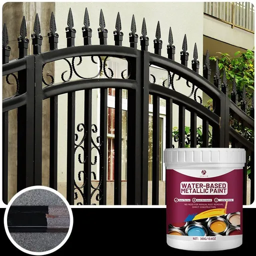Rust Removal Converter Metallic Paint, Anti-Rust Metal Paint, 2-In-1 Rust Converter & Metal Primer – Perfect for Trailers, Fences, Gates, Railings, Pipes, Roofing, Outdoor Furniture, Farm Equipment, Marine Hardware and Industrial Surfaces - Black - S