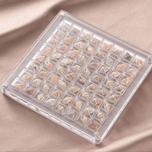 Acrylic Magnetic Seashell Display Box,Clear Sea Shell Display Box,Beach Magnet Storage Organizer Case for Seashell Diamond Beads,64 Grids,Transparent,1 Pack