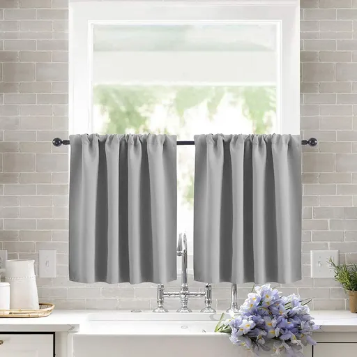 2 Pack Blackout Kitchen Curtains Grey, 40 x 60 cm