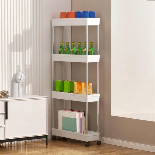 4-Tier Narrow Rolling Storage Cart with Wheels | Kitchen Shelving Unit for Spice Condiments | Multi-Purpose Bathroom Organizer Rack| Living Room Snack Cart | Vertical Space Saving Rolling Shelf