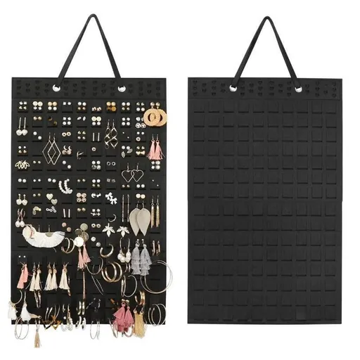 Hanging Jewelry Organizer Earring Necklace Holder Felt Display Storage Rack - Black