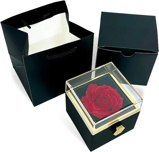 Romantic Gifts for Her Rose Ring Box Jewelry Box Artificial Flowers Eternal Rose Box Anniversary Wedding Valentines Day Christmas Birthday Thanksgiving Gifts for Mom Wife Girlfriend Women