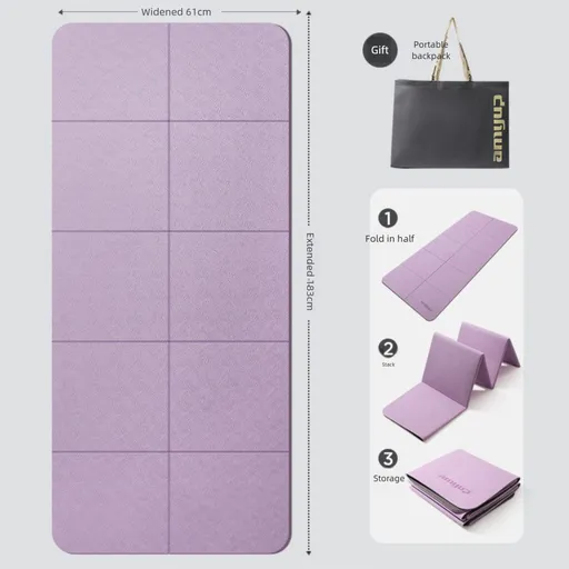 Purple Foldable Yoga Mat - Portable Thick Non-Slip Fitness Exercise Mat for Home Gym and Travel