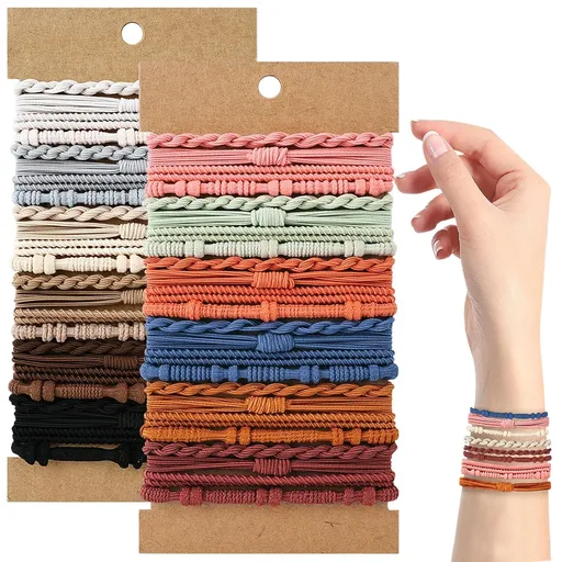 48 Piece Boho Hair Ties 12 Colors 4 Styles for Thick and Thin Hair