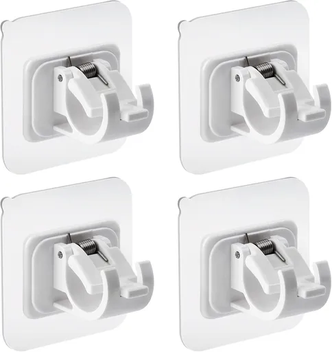 4 pieces of self-adhesive curtain rod brackets No drilling required Curtain hooks Fixed rod bracket Curtain rod wall mounting bracket Towel rod hooks for home Bathroom Kitchen Hotel Towel Clothes Hanging (White)
