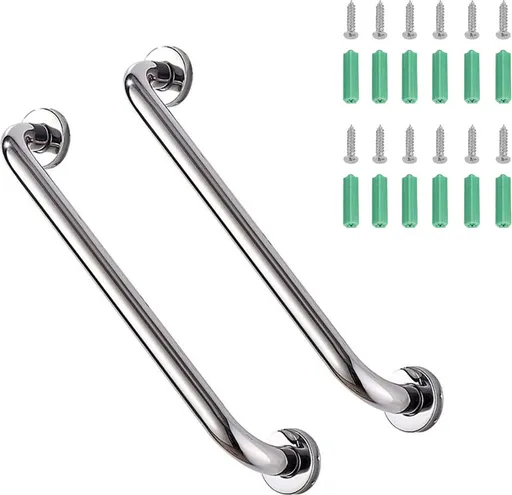Wall Grab Bar - Extra Grip - 2 Pieces - 30 Cm - Stainless Steel - Handle / Wall Grab Bar for Bathroom / Shower / Toilet - Toilet Grab Bar - Bath Grab Bar - Shower Grab Bar - Non-Slip Grab Bar - Bathroom Handle - Safety Grip - High Load Capacity - Scr