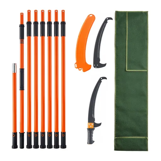 Manual Pole Saw, 2.24 m-8.24 m Extendable Tree Pruner, Sharp Steel Blade High Branches Trimming, Manual Branch Trimmer with Lightweight 8 Fiberglass Handles, for Pruning Palms and Shrubs