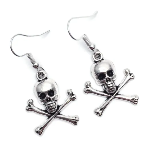 Skull and Crossbones Halloween Earrings - Tibetan Style Charms Nickel Free Silver Tone Hooks Scary and cute earrings