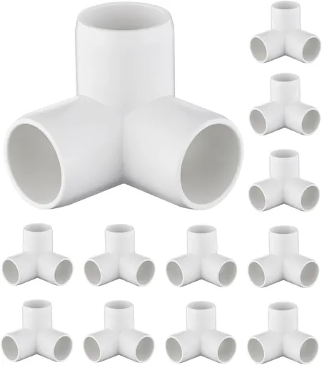 12-Pack 3 Way PVC Fittings 3/4 Inch, Furniture Grade PVC Pipe Connector Elbow for All DIY Structure and Frames, SCH40 Pipe Tee Corner Fitting