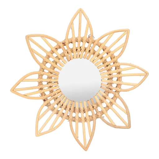 Rattan Innovative Art Decoration Makeup Mirror Retro Dressing Bathroom Wall Hanging MirrorFlower