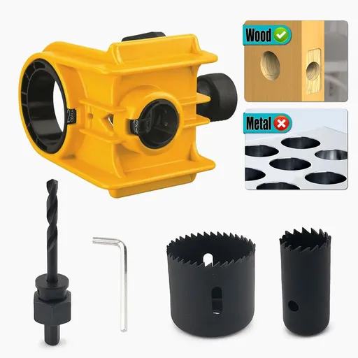 Door Lock Installation Kit, For Metal or Wood Doors, 2 Adjustable Bushings, Easy Installation with Hole Saw & Anti-Warp Backing Plates (Yellow)