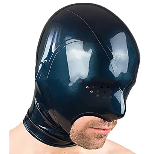 House Of Dasein Latex Gummi Hood Rubber Face Game Mask With Mesh Holes For Men And Women S Lm286 - Black 3 - Xs